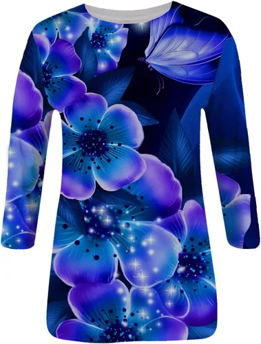 Vista 3 de Blusa estampada de manga tres cuartos para mujer, moda de verano 2024, cuello redondo, informal, holgada, cómoda