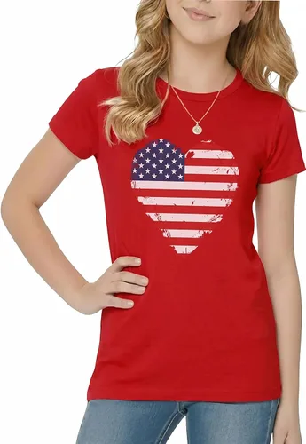 Vista 8 de Tstars Camiseta patriótica para niñas, diseño de caballos, bandera de Caballos / Azul frío