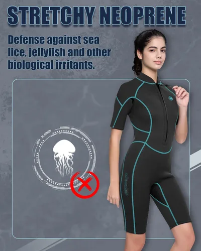 Vista 3 de Traje de neopreno corto para mujer, de 3 mm con cremallera frontal para buceo, snorkel, surf, natación