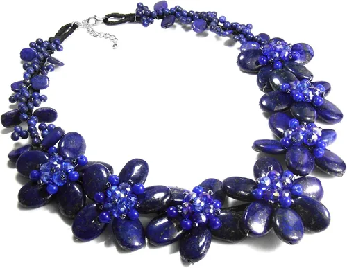 Vista 3 de AeraVida Eternal Garden - Collar floral de lapislázuli azul simulado, Cristal, Calcedonia azul