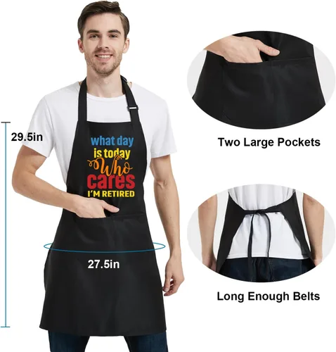 Vista 4 de Divertidos regalos de jubilación para hombres con bolsillos, delantales de cocina para mujeres, ideas de regalo de jubilación feliz para papá y mamá