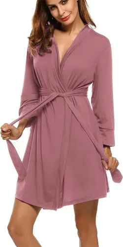 Vista 34 de HOTOUCH - Bata ligera de punto corta para mujer, bata de baño suave con bolsillos, ropa de dormir para damas