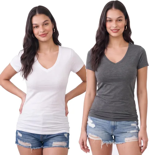 Vista 182 de Emmalise Camiseta de manga corta para mujer, cuello en V, tallas junior y plus
