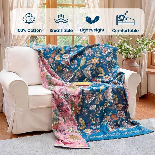 Vista 239 de MSGKV - Manta bohemia/primaveral de algodón para sofá y sala de estar, de gasa acogedora, de 50 x 60 pulgadas 50"x60" Cotton Throw, Woven Bird