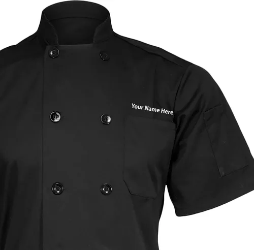 Vista 2 de Abrigo de chef bordado personalizado Chaqueta de chef personalizada, Negro