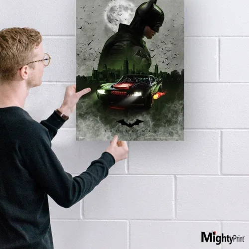 Vista 6 de MIGHTYPRINT DC Comics – The Batman – Batmobile in Gotham City – Arte de pared duradero de 17 x 24 pulgadas – No hecho de papel – Coleccionable
