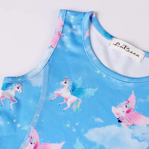 Vista 4 de LaBeca - Vestido sin mangas o de manga larga para niñas, vestidos casuales con diseño de unicornio o sirena para niñas pequeñas o grandes