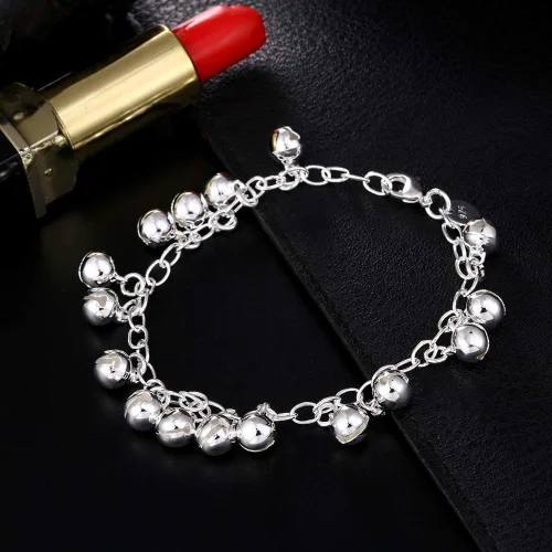 Vista 3 de Cutesmile Joyería de moda 925 plata esterlina campanas cadena ajustable pulseratobillera para mujer, Plata