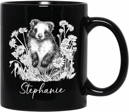 Vista 19 de Taza de café negra con diseño de oso de lápiz personalizada, regalo para los amantes de los osos, mamá y papá, taza de café de oso con dibujos