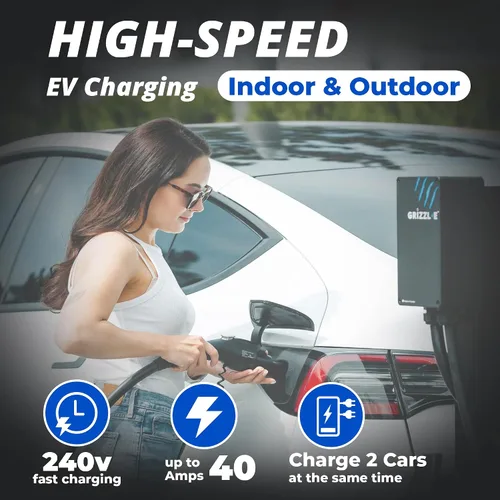 Vista 2 de Grizzl-E Cargador Duo Level 2 Plug in EV, hasta 40 amperios, dos cables premium de 24 pies (enchufe 14-50)