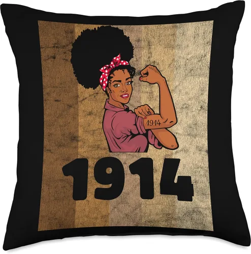 Vista 4 de Vintage 1914 Limited Edition 109th Birthday Afro Girls Women Throw Pillow