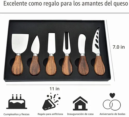 Vista 7 de Cuchillos de queso con cortador de queso, tenedor de queso, cuchillo para untar queso para tablas de embutidos y cubiertos, juego de 6 cuchillos