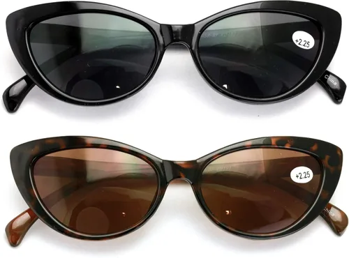 Vista 2 de BIFOCAL - 2 pares de lentes de sol de lectura BIFOCAL para mujer, diseño de tortuga, color negro