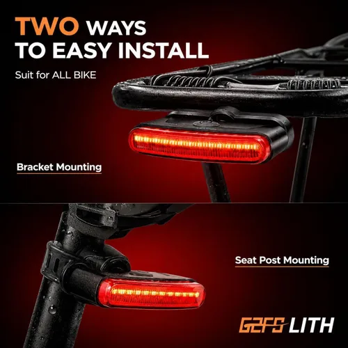 Vista 5 de luz trasera recargable para bicicleta de 150 lúmenes, luz trasera impermeable IPX6 para bicicleta, linterna de seguridad visible de 220°, 5 modos