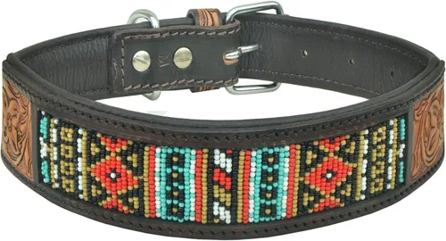 Vista 2 de Collar de cuero para perro, tamaño pequeño, estilo occidental, resistente, con cuentas ajustables y acolchado, suave para cachorros y perros