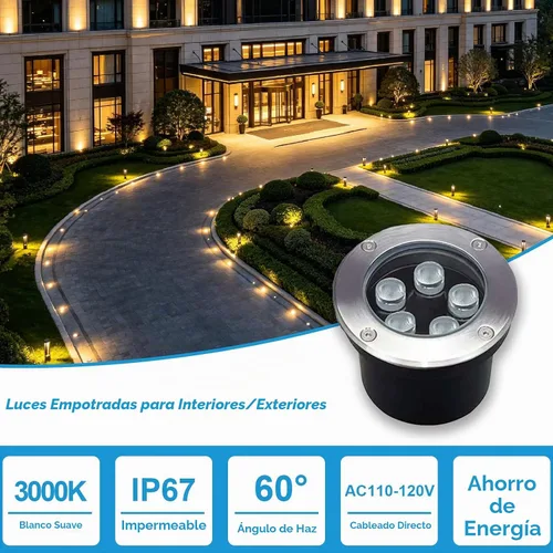 Vista 3 de Luces de suelo para exteriores de 5 W, voltaje de línea 110 V 120 V, iluminación impermeable de paisaje cableada, lámpara subterránea empotrada