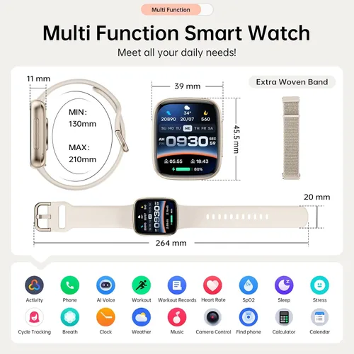 Vista 7 de Relojes inteligentes para mujeres y hombres, reloj inteligente AMOLED HD de 1.85 pulgadas para iPhone Android, resistente al agua 3ATM, llamadas
