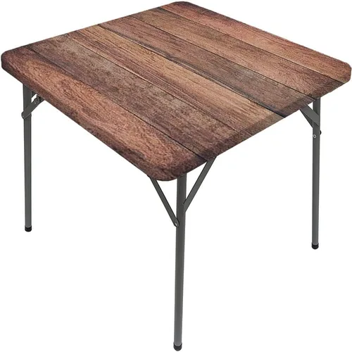 Vista 13 de Mesa cuadrada de tablones de madera, impresión de textura de tablones de madera, borde elástico, adecuada para catering y cocina, apta para mesa