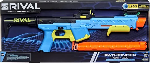 Vista 10 de Nerf Rival Pathfinder XXII-1200 Blaster, Sistema Rival Más Preciso, Mira Ajustable, Cargador de 12 Balas, 12 Nerf Rival Accu-Rounds