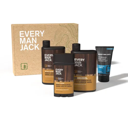 Vista 9 de Every Man Jack Set de regalo para el baño y el cuerpo para hombre, aroma ámbar + sándalo, ingredientes limpios, incluye gel de baño hidratante