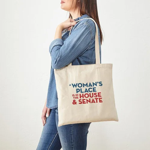 Vista 2 de CafePress A Woman's Place Is In The House & Senate, bolsa de lona natural, bolsa de compras reutilizable