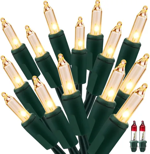 Vista 11 de BrizLabs Luces de Navidad transparentes, 50 unidades, luces incandescentes blancas cálidas, mini cadena de luz conectable, luces de árbol de Navidad