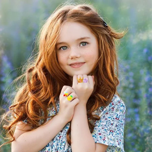 Vista 5 de PinkSheep Little Girl Jewel Rings Pink,Adjustable Princess Ring Set in Gift Box,Kids Dress Up Rings for Ages 3-12 with Butterfly, Fox, Rainbow