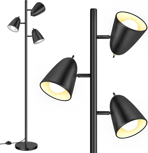 Vista 11 de QiMH Tree Floor Lamp with 3 Light Bulbs, Standing Tall Pole Lamps for Living Room Bedroom Office, Reading Stand up Lamps with 3 Adjustable Brushed