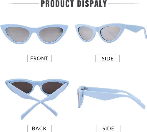 Vista 5 de ADE WU Gafas de sol clásicas de ojo de gato para mujer, estilo retro, vintage, Cateye, protección UV400, L