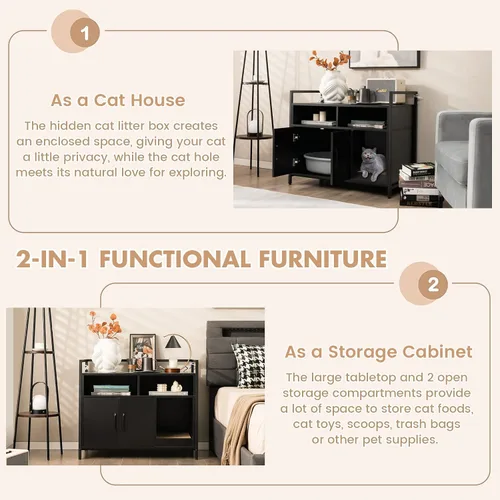 Vista 7 de Giantex Recinto de Caja de Arena para Gatos - Mueble Oculto para Baño de Gatos con Entrada Frontal, Rascador, Armario de Almacenamiento de 2