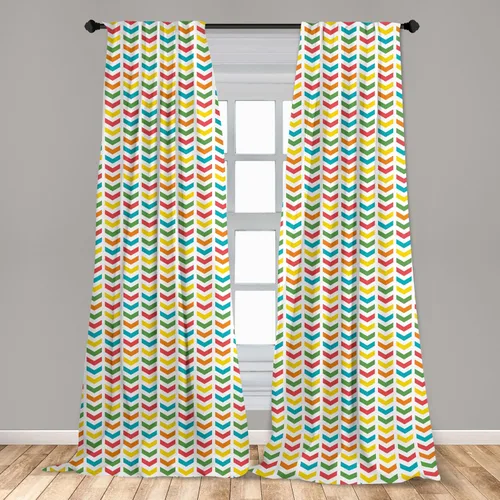 Vista 3 de Ambesonne Arrow Window Curtains, Illustration of Colorful Repetitive Arrows Pointing Downwards on a Plain Background, Lightweight Decor 2-Panel Set