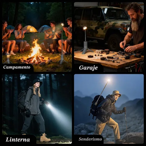 Vista 4 de Luz telescópica para campamento con soporte, linterna de campamento recargable de 10500 mAh, linterna portátil regulable con bolsa
