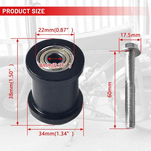 Vista 4 de Tensor de Cadena de Bicicleta Mini de 8 mm con Rodillo de 1-3/4" adecuado para Coleman CT100U CC100X, Baja Doodlebug DB30, Motovox MBX10/MBX11