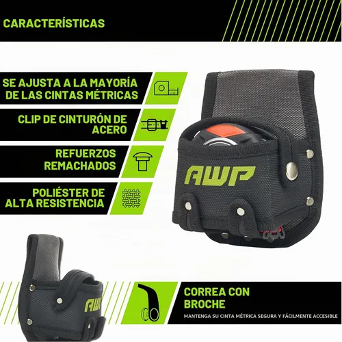 Vista 2 de AWP Tape Measure Pouch with Metal Belt Clip and Tunnel Loop, Tool Belt Accessory