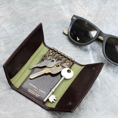 Vista 7 de Maxwell Scott Quality Leather Key Case Wallet The Lapo Handmade In Italy Night Black