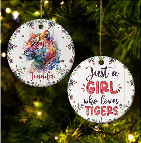 Vista 29 de Hyturtle Adorno de Navidad personalizado para los amantes de los osos, adorno de cerámica con nombre personalizado de Just A Girl Who Loves Bears