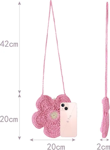 Vista 5 de Minache Bolso bandolera de moda para niñas pequeñas, bolso bandolera de ganchillo para niñas pequeñas