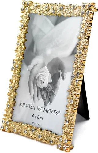 Vista 3 de Marco de fotos en tono latón 4x6 con diamantes de imitación Jewel - Marco de fotos decorativo de 4 x 6 pulgadas para boda, aniversario, Navidad