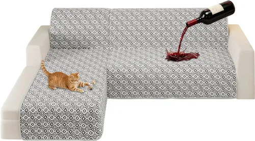 Vista 9 de ALIECOM Fundas para sofá modular, 100% impermeables, en forma de L, lavables, 2 piezas, fundas seccionales impresas con diván, protector de muebles
