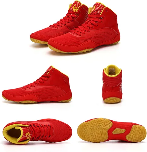 Vista 4 de Zapatos de boxeo para hombre, zapatos de entrenamiento cruzado de caña alta para interiores, gimnasio, deportes, zapatos de entrenamiento integrales
