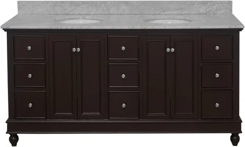 Vista 6 de Kitchen Bath Collection Bella tocador de baño doble de 72 pulgadas (chocolate/carrara): incluye gabinete de chocolate con encimera de mármol