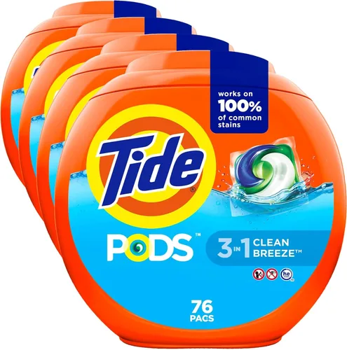 Vista 18 de Tide PODS cápsulas de detergente para lavar ropa, removedor de manchas 3 en 1, combatiente de olores, protector de color, 57 unidades, compatible