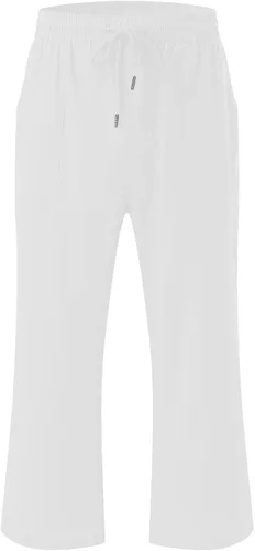 Vista 4 de Ceboyel Pantalones capri para mujer para verano, cintura elástica, pantalones de yoga, con cordón, pantalones de lino, pantalones de entrenamiento