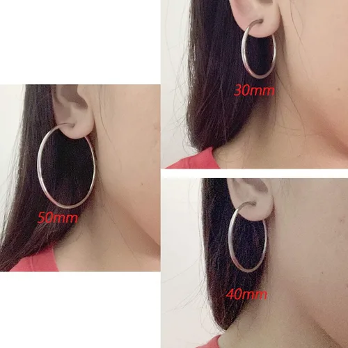 Vista 5 de HAISWET Juego de 3 aretes de aro de acero inoxidable con clip grande en tono plomizo