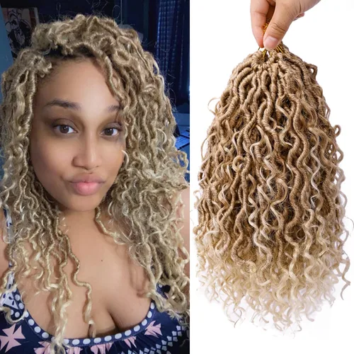 Vista 20 de 8 pulgadas Goddess Faux Locs pelo de ganchillo para mujer negro 7 paquetes de rastas estilo bohemio río para mujeres niños cabello pre rizado