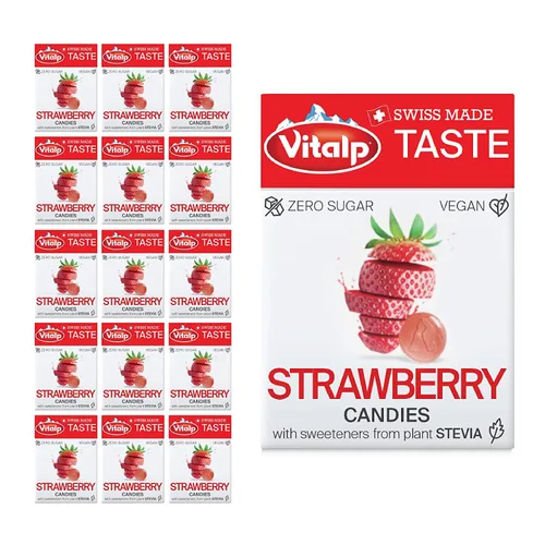 Vista 19 de Vitalp Sabor, Hecho en Suiza, Caramelo Sin Azúcar con Stevia, Vegano, Sabor a Cereza, Paquetes de 25g/0.88 Onzas, 16 Cajas