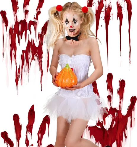 Vista 5 de Hercicy 6 piezas de disfraz de payaso de Halloween, incluye corsé, falda tutú, alfiler de tanga y cuerda de pelo rojo para mujeres adultas