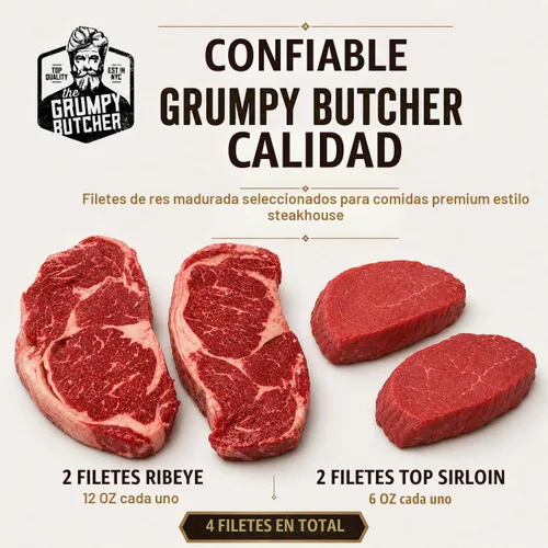 Vista 6 de Grumpy Butcher Ribeye and Top - Juego de filete de solomillo, paquete de 4