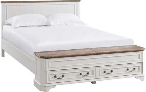 Vista 7 de T4TREAM Cama Queen de granja con cabecera y banco de almacenamiento (blanco antiguo) Baúl de almacenamiento de 64 pulgadas, 4 cajones grandes