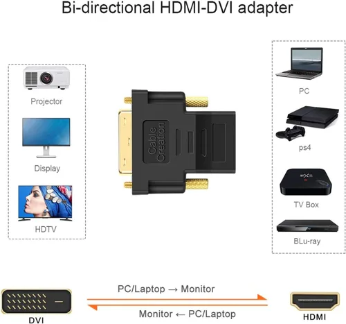 Vista 6 de CableCreation Adaptador DVI a HDMI, DVI macho a HDMI hembra convertidor Bidireccional, 1080P, conector chapado en oro, 3D para PS5, PS4, caja